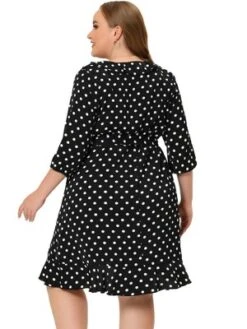 Agnes Orinda Women's Plus Size Polka Dots Elegant 3/4 Sleeve Ruffle Dress -Agnes Orinda GUEST a311e78c ec7b 4438 9497 0adc7ec3cdf3