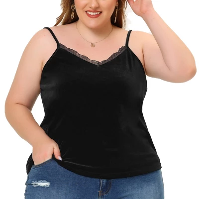 Agnes Orinda Women's Plus Size Tops V Neck Velvet Lace Trim Cami Tank Tops 6 Agnes Orinda Women's Plus Size Tops V Neck Velvet Lace Trim Cami Tank Tops - Image 5