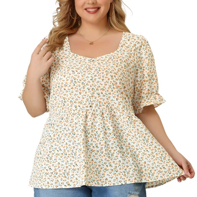 Agnes Orinda Women's Plus Size Floral Babydoll Peplum Waist Short Sleeve Blouses 8 Agnes Orinda Women's Plus Size Floral Babydoll Peplum Waist Short Sleeve Blouses - Image 6