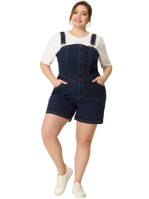 Agnes Orinda Women's Plus Size Denim Shortall Button Jeans Short 4 Agnes Orinda Women's Plus Size Denim Shortall Button Jeans Short - Image 2