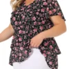 Agnes Orinda Women's Plus Size V Neck Floral Tiered Peplum Blouses