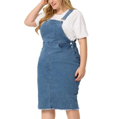 Agnes Orinda Women's Plus Size Bodycon Back Vent Raw Hem Denim Midi Overall Dresses 12 Agnes Orinda Women's Plus Size Bodycon Back Vent Raw Hem Denim Midi Overall Dresses - Image 10