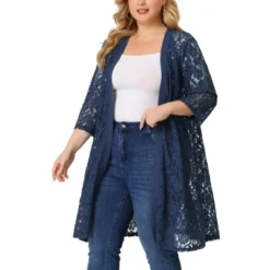 Agnes Orinda Women's Plus Size Lace Open Front 3/4 Sleeve Long Cardigans -Agnes Orinda GUEST a40272be 6116 4b58 958b 7fc708f981f8