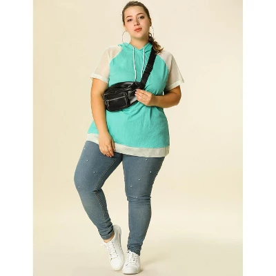 Agnes Orinda Women's Plus Size Hoodies Raglan Short Sleeve Drawstring Top 4 Agnes Orinda Women's Plus Size Hoodies Raglan Short Sleeve Drawstring Top - Image 2
