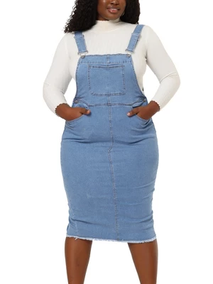 Agnes Orinda Women's Plus Size Bodycon Back Vent Raw Hem Denim Midi Overall Dresses 3 Agnes Orinda Women's Plus Size Bodycon Back Vent Raw Hem Denim Midi Overall Dresses
