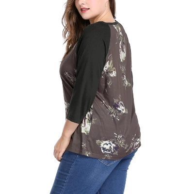 Agnes Orinda Women's Plus Size 3/4 Raglan Sleeves Floral Dressy Casual Peasant Tops 5 Agnes Orinda Women's Plus Size 3/4 Raglan Sleeves Floral Dressy Casual Peasant Tops - Image 3