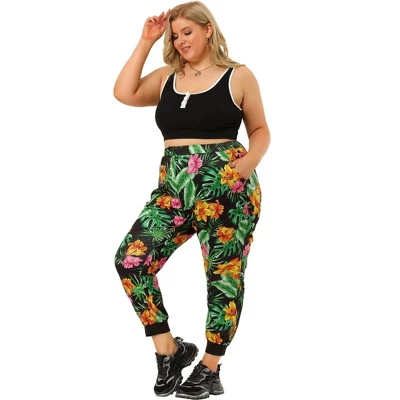 Agnes Orinda Women's Plus Size Adjustable Elastic Waist Pockets Tropical Harem Jogger Pants 9 Agnes Orinda Women's Plus Size Adjustable Elastic Waist Pockets Tropical Harem Jogger Pants - Image 7