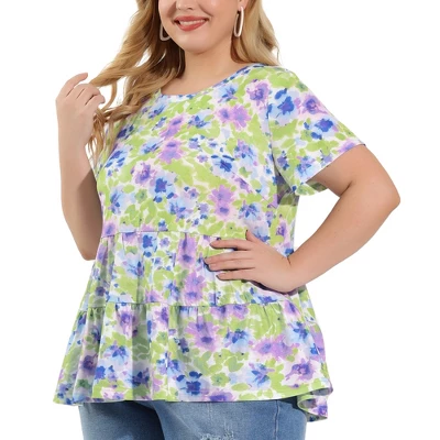 Agnes Orinda Women's Plus Size Tops Tiered Round Neck Short Sleeve Floral Blouses 8 Agnes Orinda Women's Plus Size Tops Tiered Round Neck Short Sleeve Floral Blouses - Image 6