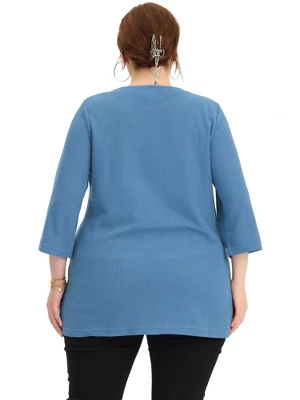 Agnes Orinda Women's Plus Size Round Neck Half Placket 3/4 Sleeve Basic Tops 5 Agnes Orinda Women's Plus Size Round Neck Half Placket 3/4 Sleeve Basic Tops - Image 3