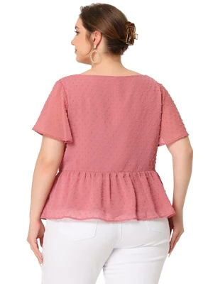 Agnes Orinda Women's Plus Size Peplum Sweetheart Neck Swiss Dots Blouse 5 Agnes Orinda Women's Plus Size Peplum Sweetheart Neck Swiss Dots Blouse - Image 3