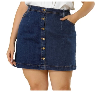 Agnes Orinda Women's Plus Size Denim Button Side Pocket Casual Jean A-Line Mini Skirt 8 Agnes Orinda Women's Plus Size Denim Button Side Pocket Casual Jean A-Line Mini Skirt - Image 6