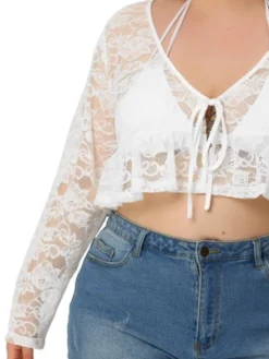 Agnes Orinda Women's Plus Size Shrug Tie Neck Bolero Crop Lace Sheer Ruffle Hem Cardigan 11 Agnes Orinda Women's Plus Size Shrug Tie Neck Bolero Crop Lace Sheer Ruffle Hem Cardigan -Agnes Orinda GUEST a767ed86 365e 45bc 871c e27633de865c