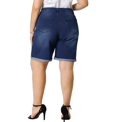 Agnes Orinda Women's Plus Size Jeans Casual Slash Pockets Washed Denim Shorts 5 Agnes Orinda Women's Plus Size Jeans Casual Slash Pockets Washed Denim Shorts - Image 4