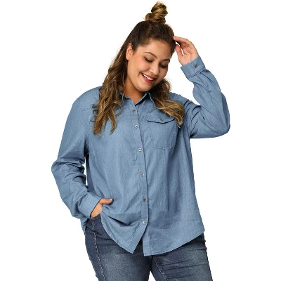 Agnes Orinda Women's Plus Size Business Casual Trendy Button Down Long Sleeve Fall Denim Shirts 8 Agnes Orinda Women's Plus Size Business Casual Trendy Button Down Long Sleeve Fall Denim Shirts - Image 6