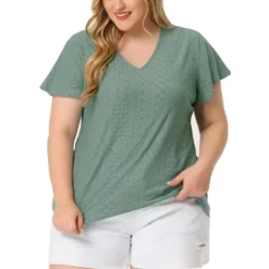 Agnes Orinda Women's Plus Size V Neck Eyelet Short Sleeve Casual Trendy Blouse -Agnes Orinda GUEST a7bb5662 48ab 4ee8 9135 99bd1b92b7c8