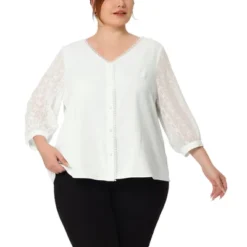 Agnes Orinda Women's Plus Size Spring Elegant Lace Sleeve Button-Down Blouse -Agnes Orinda GUEST a84c5d92 a4c0 4f63 b8e3 71e477e503e4