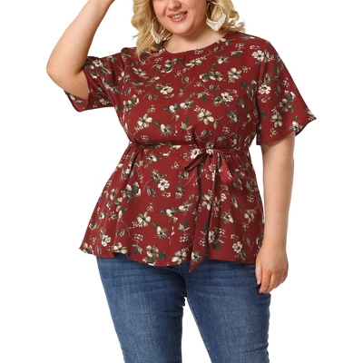Agnes Orinda Women's Plus Size Ruffle Short Sleeve Chiffon Floral Blouse 9 Agnes Orinda Women's Plus Size Ruffle Short Sleeve Chiffon Floral Blouse - Image 7