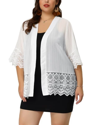 Agnes Orinda Women's Plus Size Cover-Up Lace Panel Texture Printed Boho Cardigans 3 Agnes Orinda Women's Plus Size Cover-Up Lace Panel Texture Printed Boho Cardigans