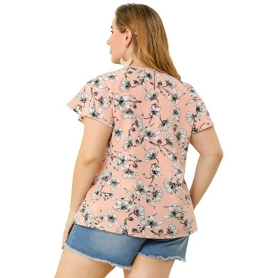 Agnes Orinda Women's Plus Size Top Floral Lace Panel Keyhole Back Flare Sleeve 6 Agnes Orinda Women's Plus Size Top Floral Lace Panel Keyhole Back Flare Sleeve - Image 4