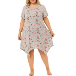 Agnes Orinda Womens Plus Size Floral Nightgown Pajama Cute Irregular Sleep Dress
