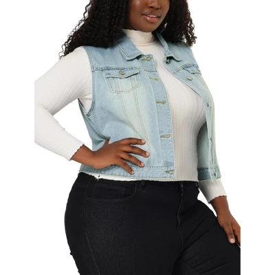 Agnes Orinda Women's Plus Size Buttons With Two Chest Flap Pockets Denim Vests 18 Agnes Orinda Women's Plus Size Buttons With Two Chest Flap Pockets Denim Vests - Image 16