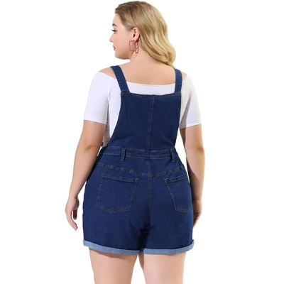 Agnes Orinda Women's Plus Size Adjustable Strap Pocket Roll Hem Denim Overall Jean Shorts 6 Agnes Orinda Women's Plus Size Adjustable Strap Pocket Roll Hem Denim Overall Jean Shorts - Image 4
