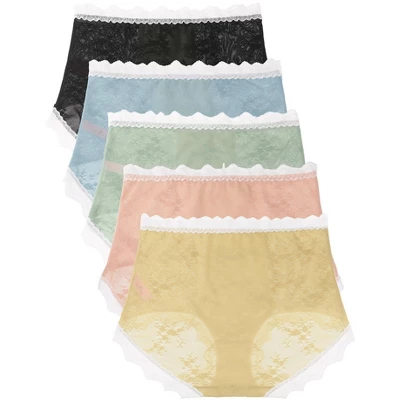 Agnes Orinda Women Plus Lace High Waisted Panties Soft Briefs 5-Pack Underwear 3 Agnes Orinda Women Plus Lace High Waisted Panties Soft Briefs 5-Pack Underwear