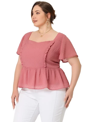 Agnes Orinda Women's Plus Size Peplum Sweetheart Neck Swiss Dots Blouse 4 Agnes Orinda Women's Plus Size Peplum Sweetheart Neck Swiss Dots Blouse - Image 2