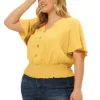 Agnes Orinda Women's Plus Size Smocked Waist V Neck Button Up Short Sleeve Shirred Blouse -Agnes Orinda GUEST ac309f8d 5a92 4343 9480 190b5d88eb5d