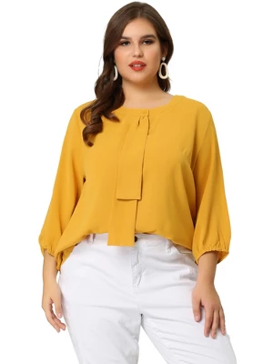 Agnes Orinda Women's Plus Size Chiffon 3/4 Sleeve Tie Front Work Elegant Blouse 5 Agnes Orinda Women's Plus Size Chiffon 3/4 Sleeve Tie Front Work Elegant Blouse - Image 3