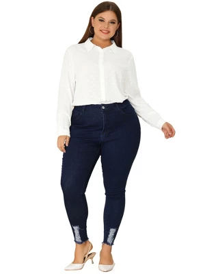 Agnes Orinda Women Plus Size Swiss Dots Button Down Collar Long Sleeve Blouses 4 Agnes Orinda Women Plus Size Swiss Dots Button Down Collar Long Sleeve Blouses - Image 2