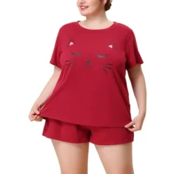 Agnes Orinda Women's Plus Size Comfort Cute Cat Print Short Sleeve Pajama Set -Agnes Orinda GUEST ace40817 ff8b 4d45 b6eb 99d2ff303413