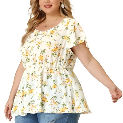Agnes Orinda Women's Plus Size Floral Blouse Flare Sleeve Sweetheart Neck Elastic Waist Peplum Top 3 Agnes Orinda Women's Plus Size Floral Blouse Flare Sleeve Sweetheart Neck Elastic Waist Peplum Top