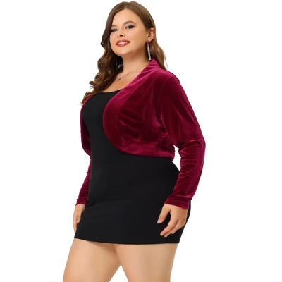 Agnes Orinda Women's Plus Size Crop Velvet Bolero Elegant Shrugs 4 Agnes Orinda Women's Plus Size Crop Velvet Bolero Elegant Shrugs - Image 2
