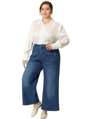 Agnes Orinda Women's Plus Size Wide Leg Stretch Washed Palazzo Denim Jeans 4 Agnes Orinda Women's Plus Size Wide Leg Stretch Washed Palazzo Denim Jeans - Image 2