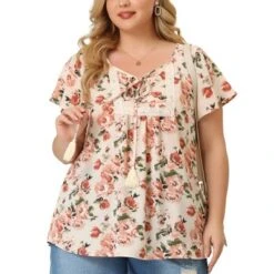 Agnes Orinda Women's Plus Size Chiffon Blouses Tie Neck Tassel Lace Insert Flare Short Sleeve Floral Tops 14 Agnes Orinda Women's Plus Size Chiffon Blouses Tie Neck Tassel Lace Insert Flare Short Sleeve Floral Tops -Agnes Orinda GUEST ae86685f 1967 407d a040 a818213bf4a7