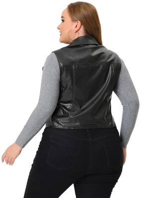 Agnes Orinda Women's Plus Size Leather Motorcycle Zip-Up Riding Biker Crop Vest Jacket 5 Agnes Orinda Women's Plus Size Leather Motorcycle Zip-Up Riding Biker Crop Vest Jacket - Image 3