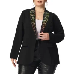 Agnes Orinda Women's Plus Size Shiny Sequin Button Lapel Party Casual Blazers -Agnes Orinda GUEST aeb67071 66c5 4fe5 a0be 10d8fcfb8c95