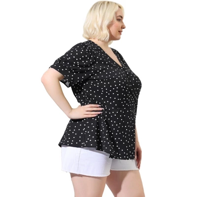 Agnes Orinda Women's Plus Size Polka Dots V Neck Short Sleeve Wrap Peplum Blouse 4 Agnes Orinda Women's Plus Size Polka Dots V Neck Short Sleeve Wrap Peplum Blouse - Image 2