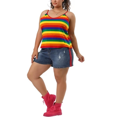 Agnes Orinda Women's Plus Size Stripe Strap Sleeveless Stretch Colorful Camisole 3 Agnes Orinda Women's Plus Size Stripe Strap Sleeveless Stretch Colorful Camisole