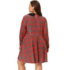 Agnes Orinda Women's Plus Size Long Sleeves Velvet Peter Pan Collar Plaid Dresses -Agnes Orinda GUEST af1f4618 a8e4 425f aed4 d39251da1c7b