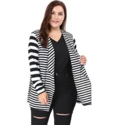 Agnes Orinda Women Plus Size Open Front Lightweight Striped Cardigan 12 Agnes Orinda Women Plus Size Open Front Lightweight Striped Cardigan -Agnes Orinda GUEST afc474b4 f4d3 4f7a 9e56 4f341d6ad449