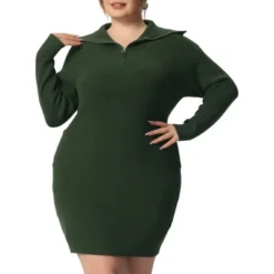 Agnes Orinda Women's Plus Size Knit Long Sleeve Zipper Collar Pullover Mini Sweater Dresses -Agnes Orinda GUEST afc7451d 1a6d 4ada b712 9f99bcf6e03b