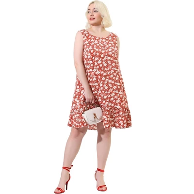 Agnes Orinda Women's Plus Size Sleeveless Ruffle Hem Casual Floral Tank Dresses 4 Agnes Orinda Women's Plus Size Sleeveless Ruffle Hem Casual Floral Tank Dresses - Image 2
