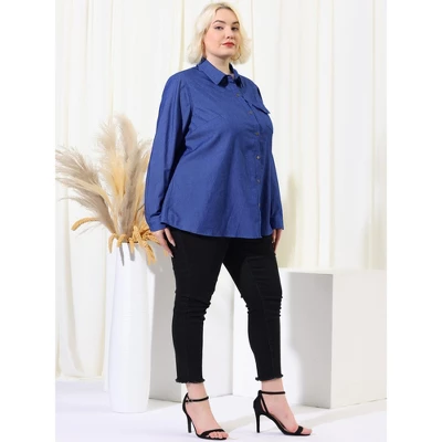 Agnes Orinda Women's Plus Size Business Casual Trendy Button Down Long Sleeve Fall Denim Shirts 4 Agnes Orinda Women's Plus Size Business Casual Trendy Button Down Long Sleeve Fall Denim Shirts - Image 2