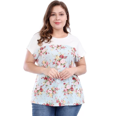 Agnes Orinda Women's Plus Size Dolman Sleeve Print Shirt Sheer Floral Summer T-shirts 3 Agnes Orinda Women's Plus Size Dolman Sleeve Print Shirt Sheer Floral Summer T-shirts