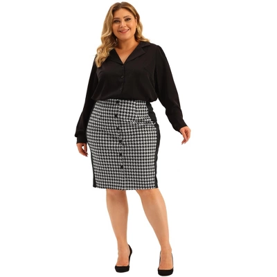 Agnes Orinda Women's Plus Size Work Houndstooth Pattern Slim Knee Pencil Skirt 4 Agnes Orinda Women's Plus Size Work Houndstooth Pattern Slim Knee Pencil Skirt - Image 2