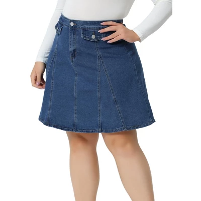 Agnes Orinda Women's Plus Size Denim Casual A-line Jean Buttons Decor Faux Pockets Mini Skirts 3 Agnes Orinda Women's Plus Size Denim Casual A-line Jean Buttons Decor Faux Pockets Mini Skirts