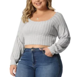 Agnes Orinda Women's Plus Size Ribbed Knit Soft Warm Outfits Long Sleeve Crop Tops -Agnes Orinda GUEST b1b944ca a776 46a0 8b98 9b68c2746ad2