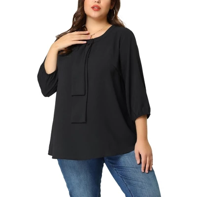 Agnes Orinda Women's Plus Size Chiffon 3/4 Sleeve Tie Front Work Elegant Blouse 9 Agnes Orinda Women's Plus Size Chiffon 3/4 Sleeve Tie Front Work Elegant Blouse - Image 7